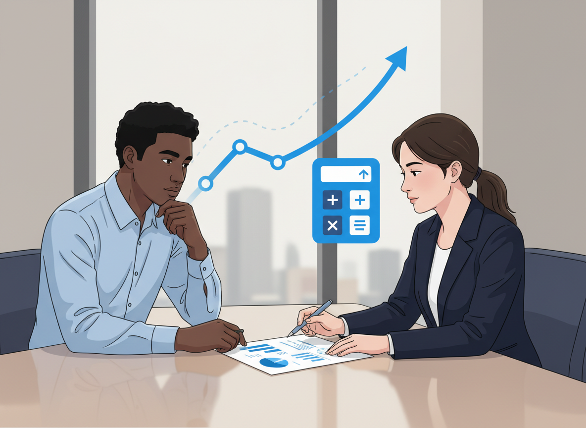 Performance review and salary growth illustration for a merit raise article