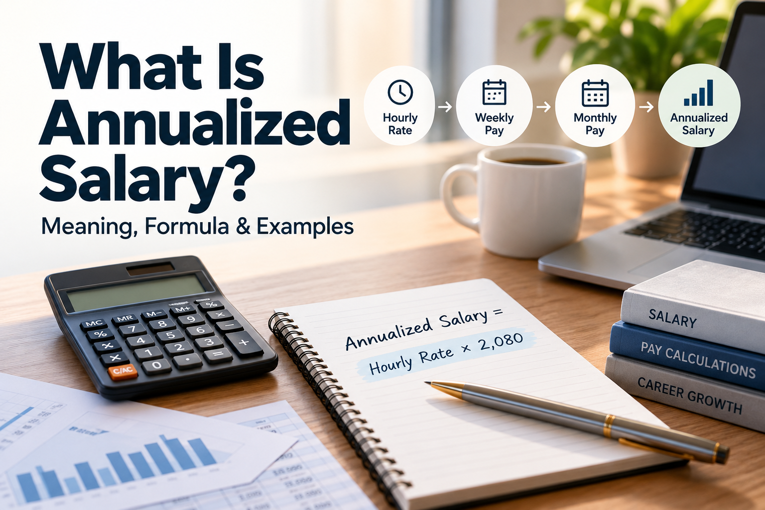Annualized salary formula with hourly, weekly and monthly pay converting to yearly salary